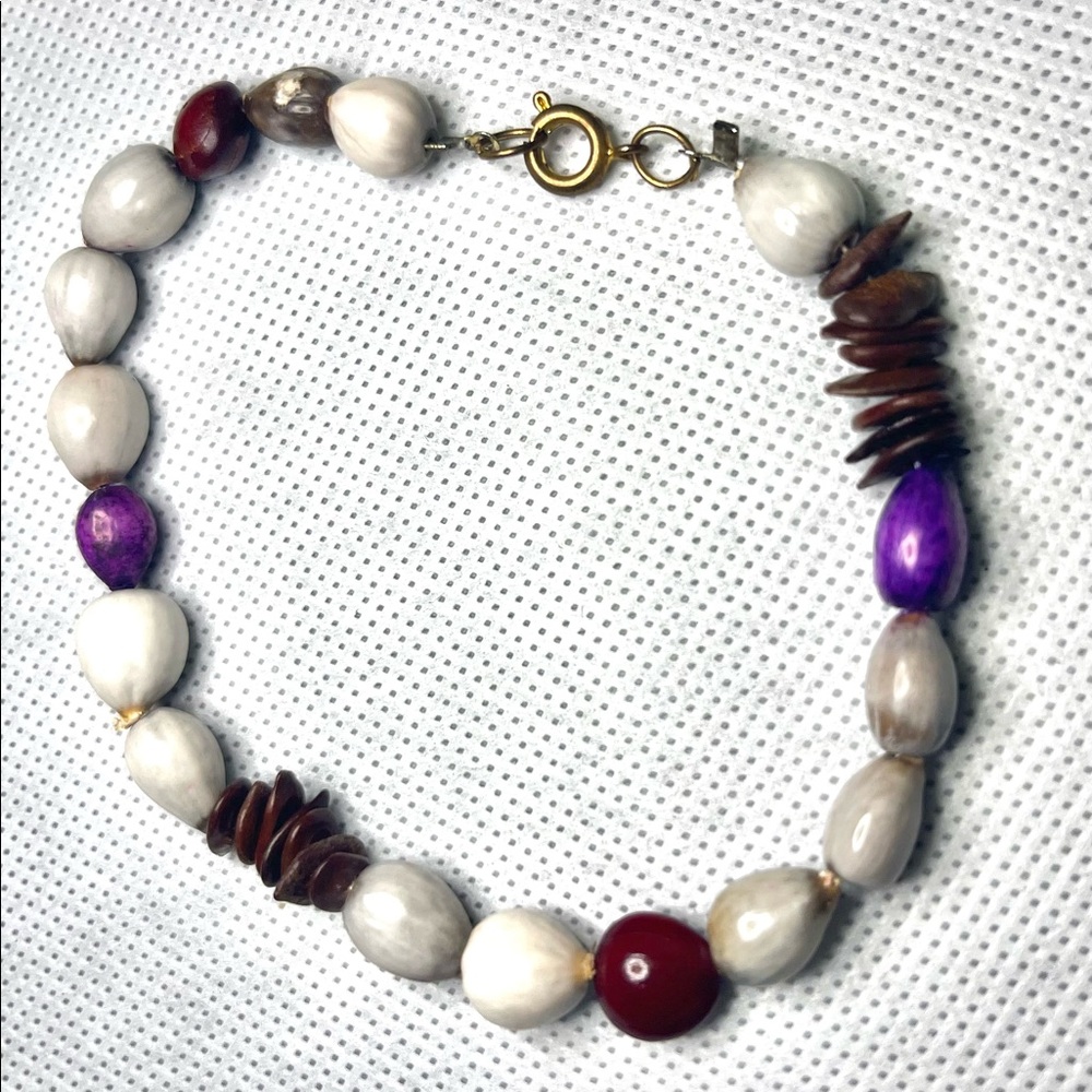 Natural Puka Shell Purple and Gray Anklet